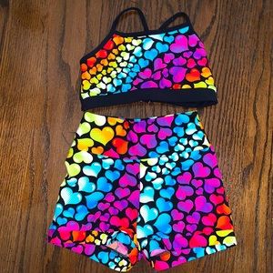 Girls Size MC Multi-colored Dance/Gymnastics Outfit Set-Rainbow Hearts!